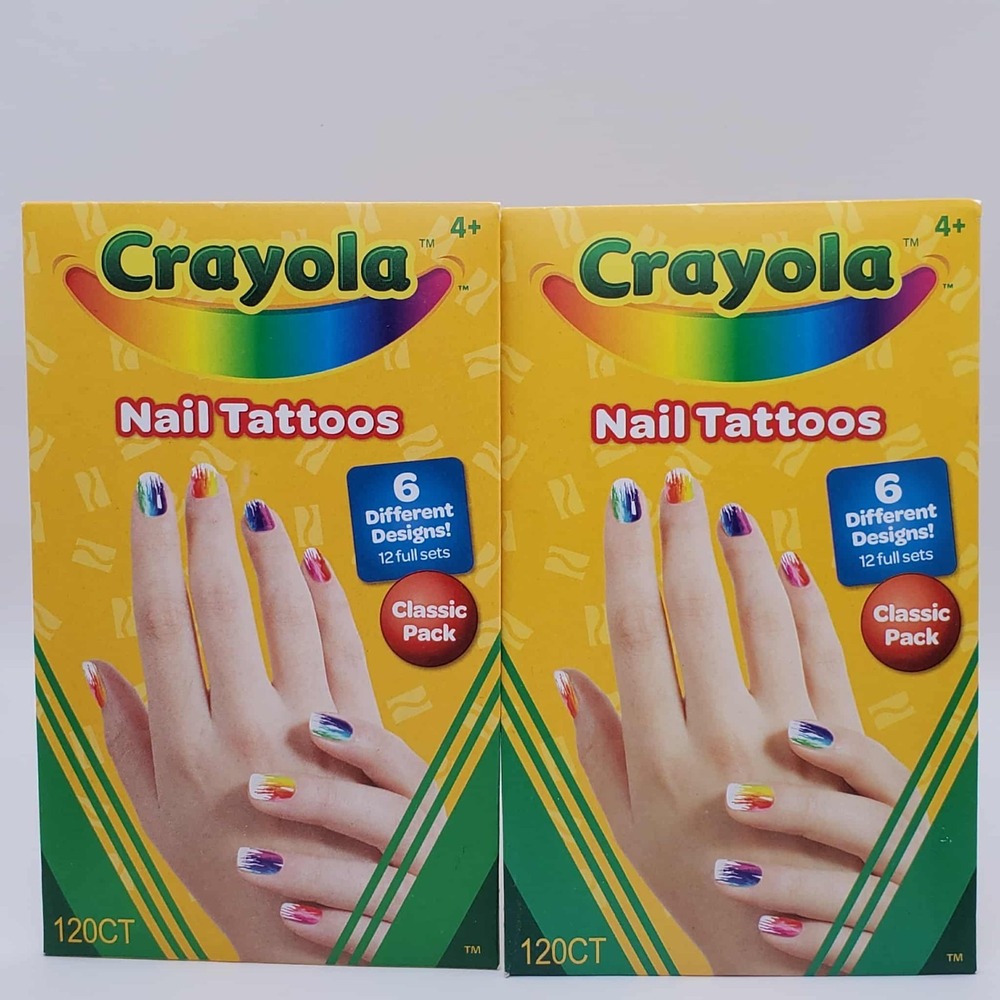 Crayola Classic Nail Décor Tattoo Pouch - 6 Different Designs, 12 Full Sets -2Pk
